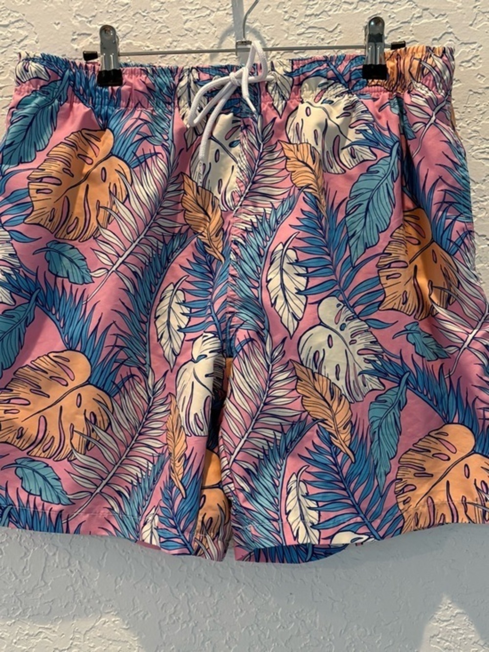 Men's Tropical Print Swim Trunks - Pink Multi